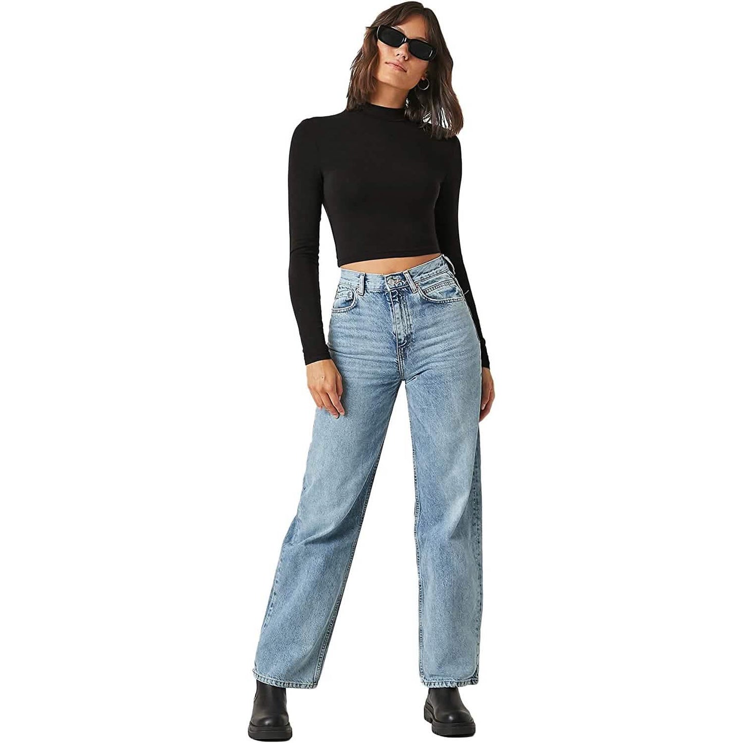 Damen Basic Langarmshirt mit Stehkragen