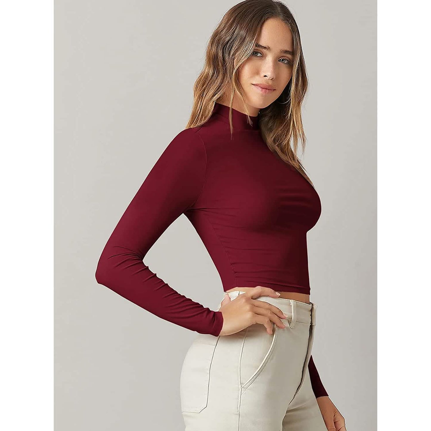 Damen Basic Langarmshirt mit Stehkragen