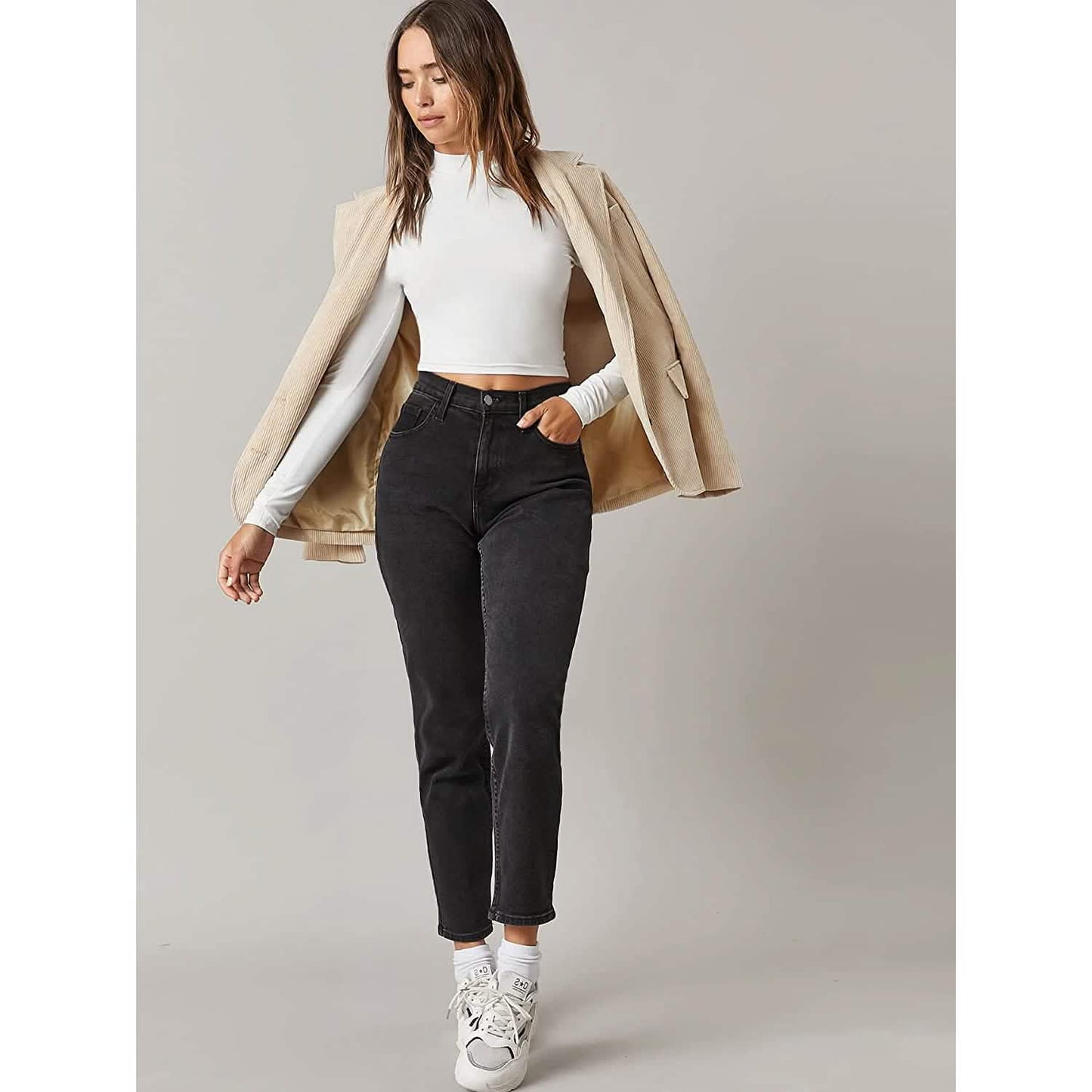 Damen Basic Langarmshirt mit Stehkragen