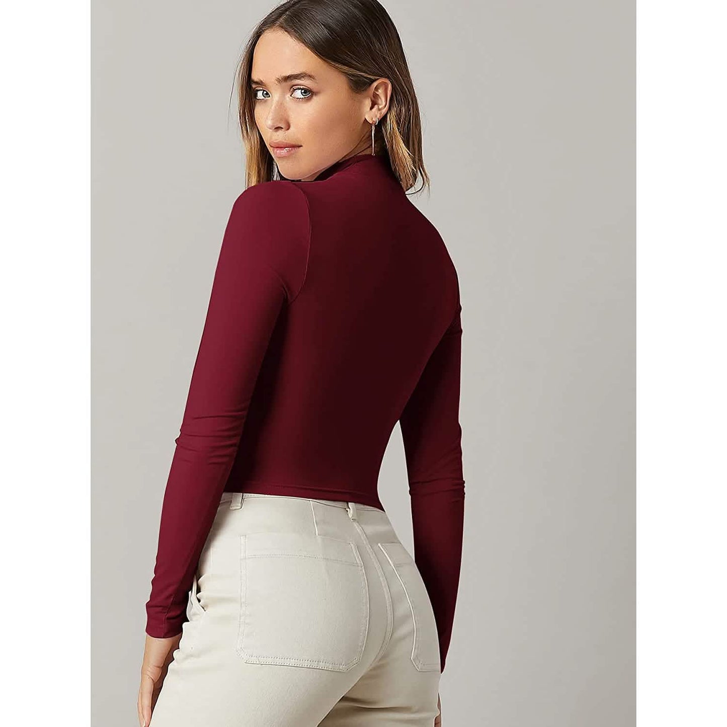 Damen Basic Langarmshirt mit Stehkragen