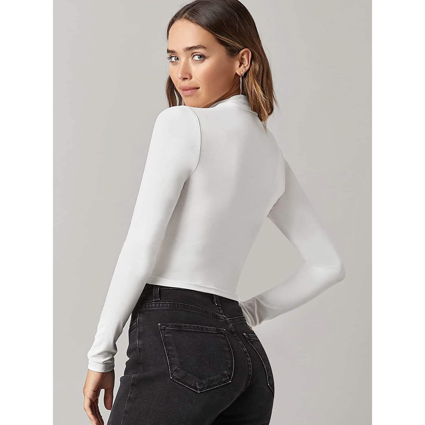 Damen Basic Langarmshirt mit Stehkragen