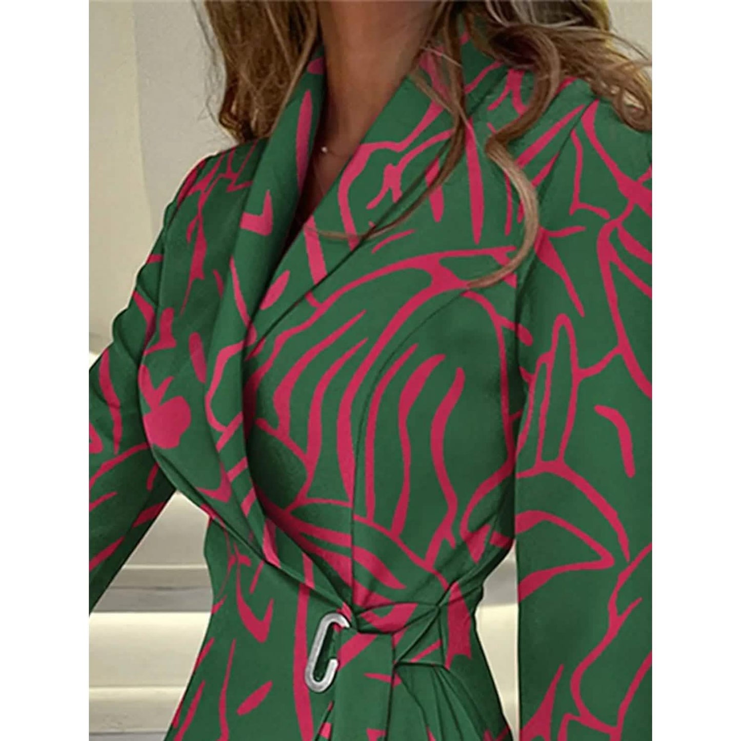 Damen Blazer-Kleid A-Linien-Kleid Knielang Gerafftes Kleid mit Print