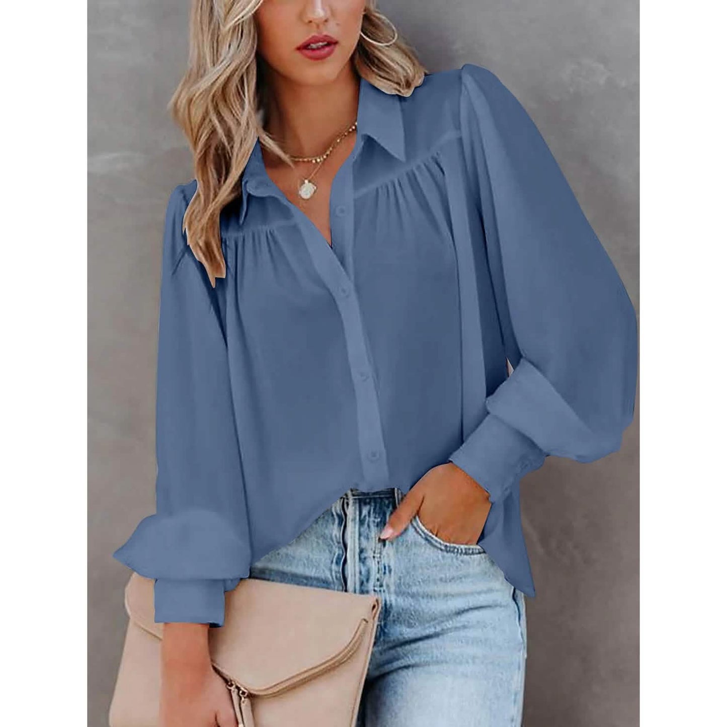 Damenbluse Hemd Uni Knopf Langarm
