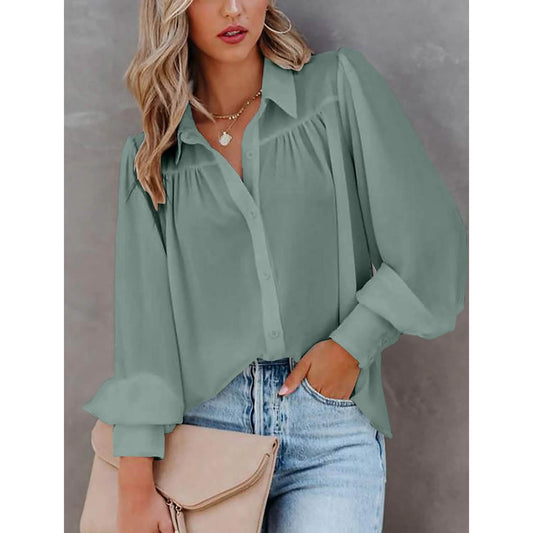 Damenbluse Hemd Uni Knopf Langarm
