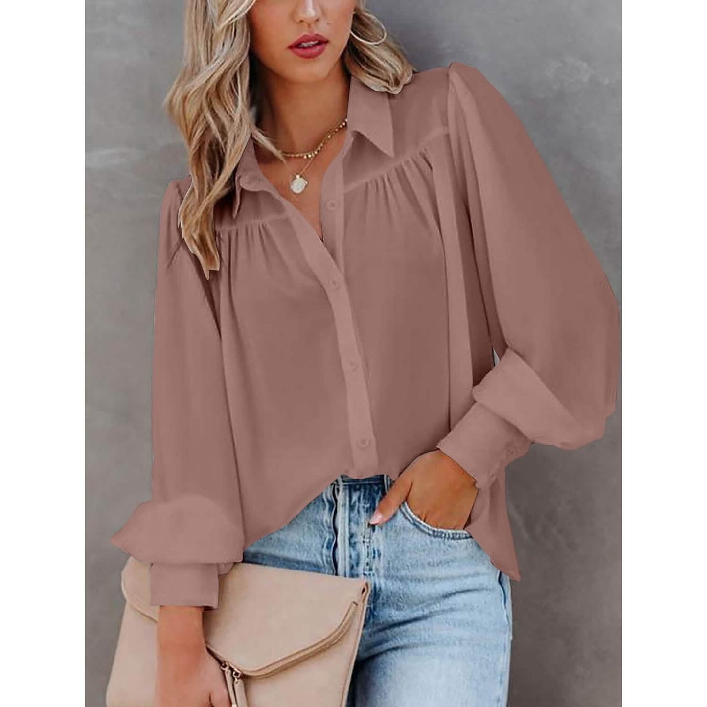Damenbluse Hemd Uni Knopf Langarm