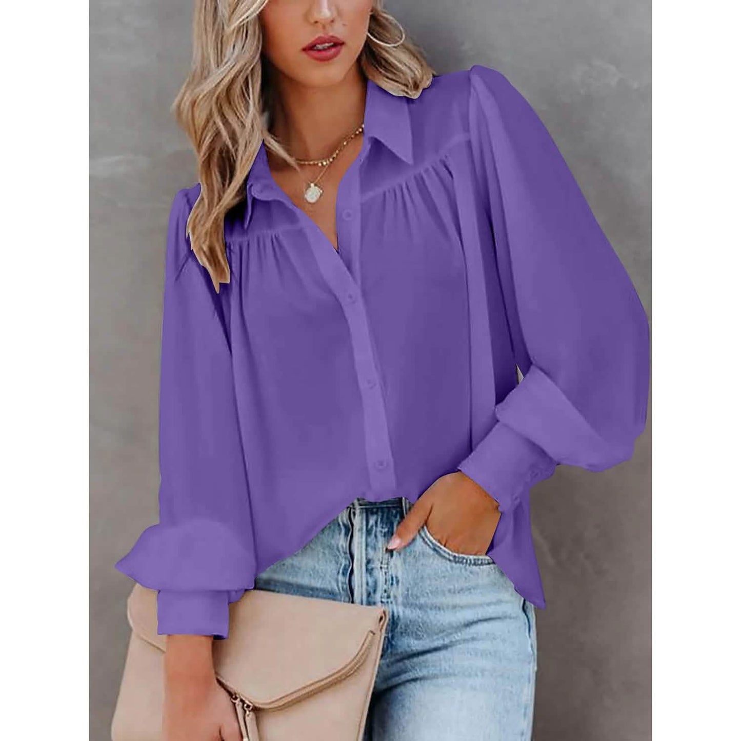 Damenbluse Hemd Uni Knopf Langarm