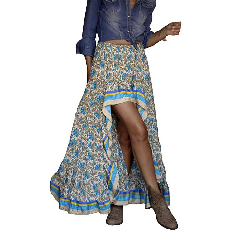 Damen Boho Maxirock mit Blumenprint