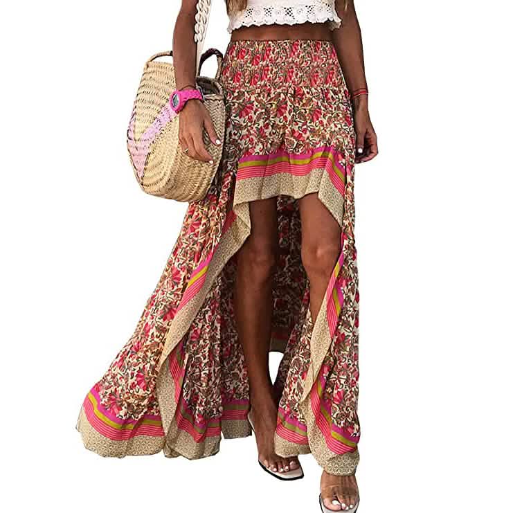 Damen Boho Maxirock mit Blumenprint