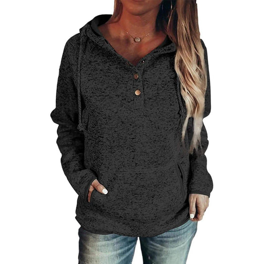 Damen-Sweatshirts mit Knopfkragen, Kordelzug und Steppung, Hoodies, Pullover