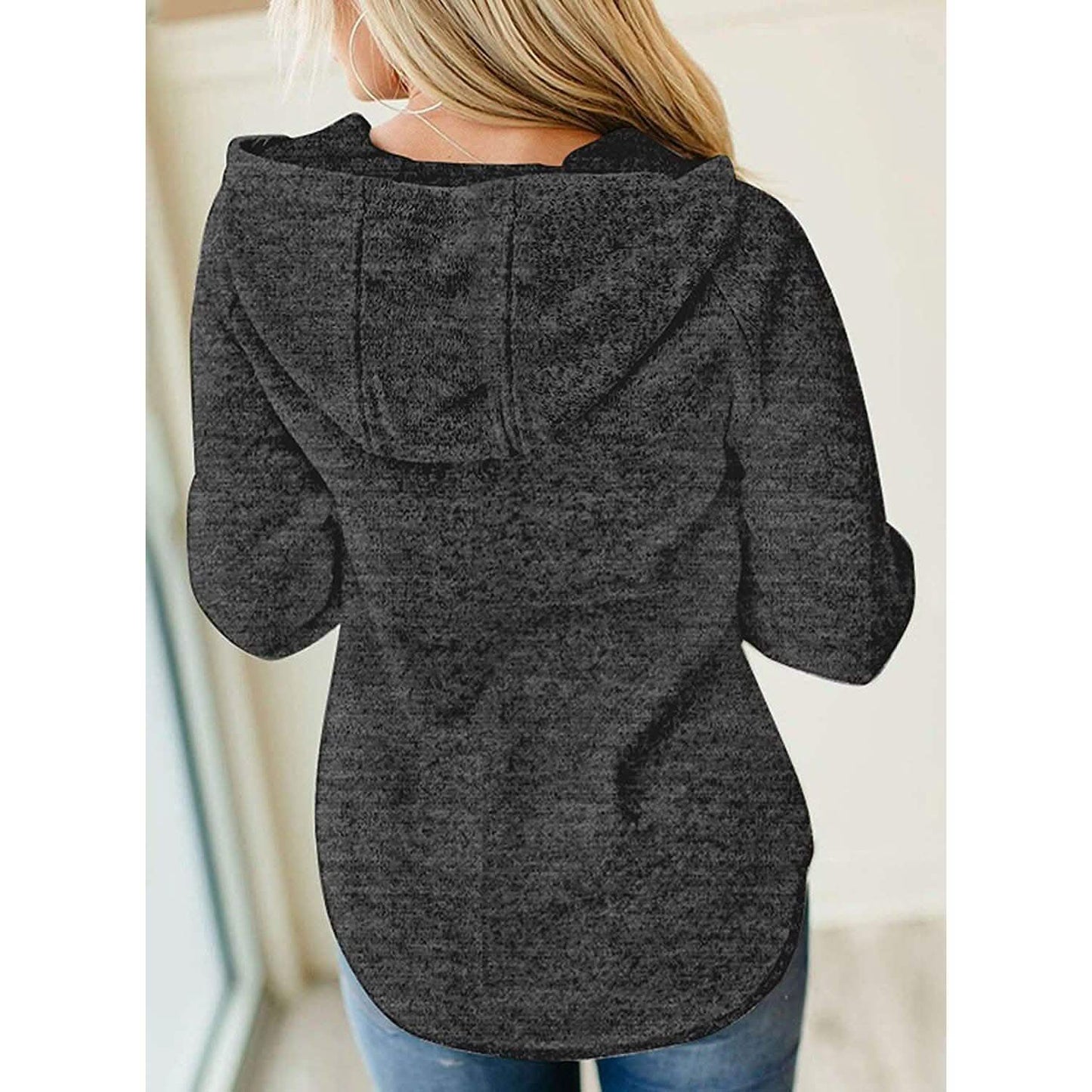 Damen-Sweatshirts mit Knopfkragen, Kordelzug und Steppung, Hoodies, Pullover