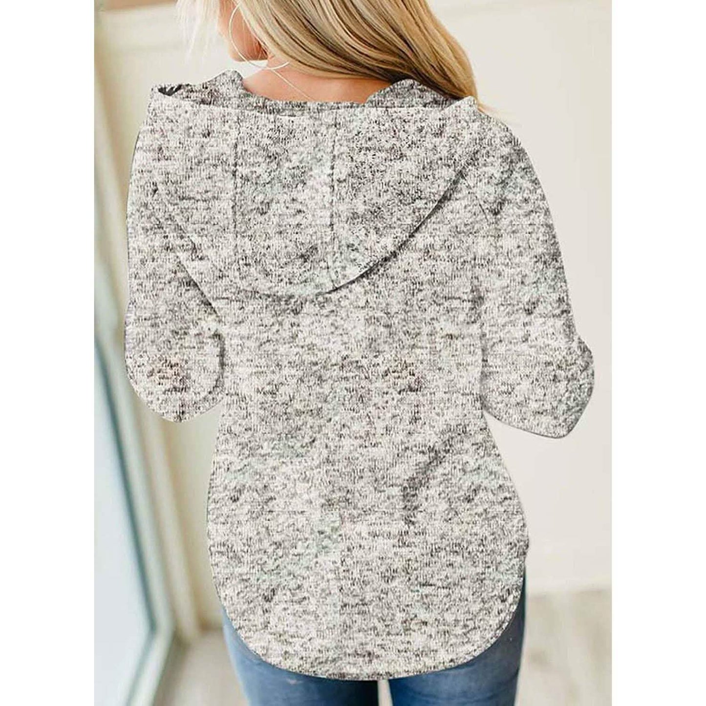 Damen-Sweatshirts mit Knopfkragen, Kordelzug und Steppung, Hoodies, Pullover
