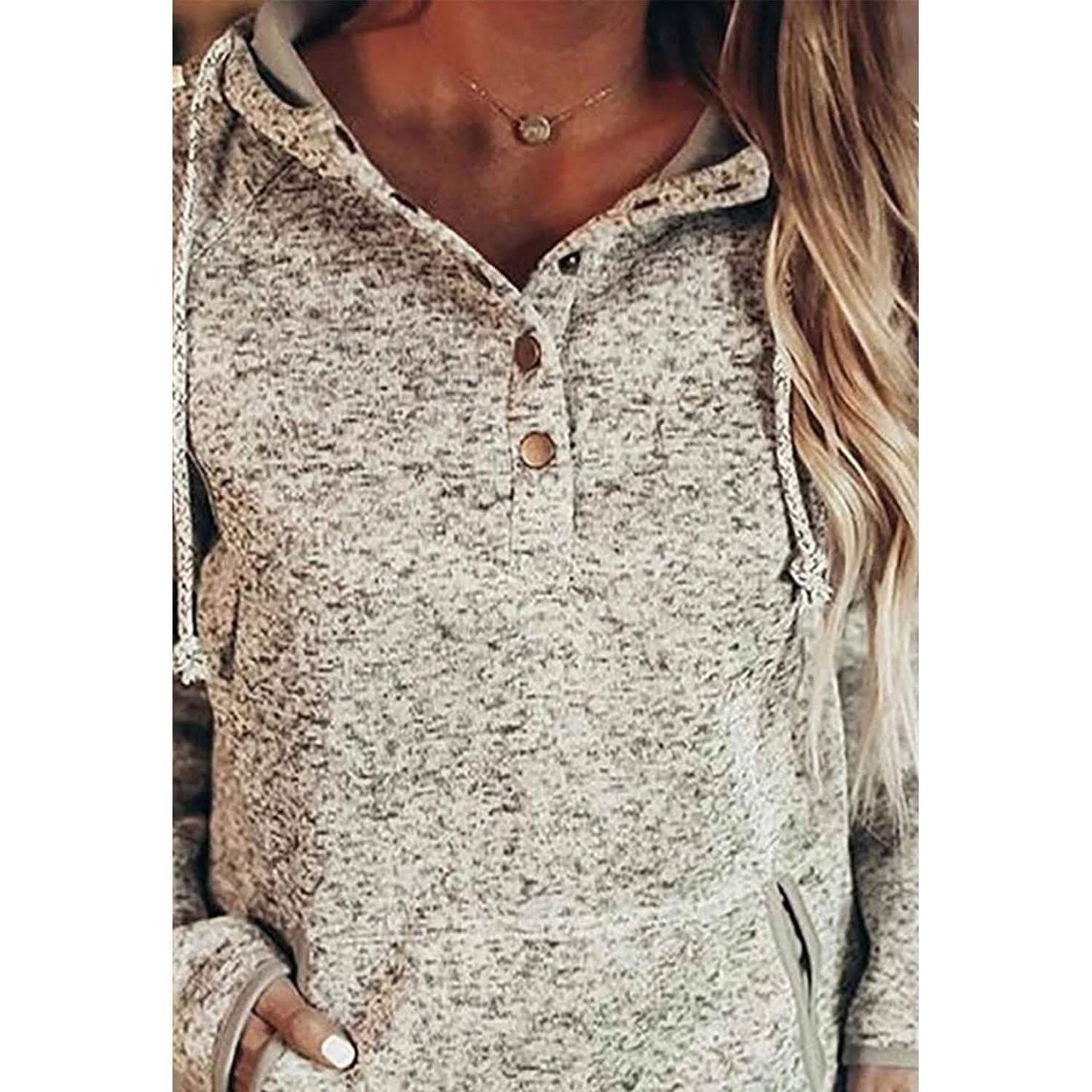 Damen-Sweatshirts mit Knopfkragen, Kordelzug und Steppung, Hoodies, Pullover
