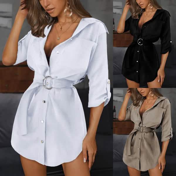 Damen Hemdblusenkleid mit Umlegekragen