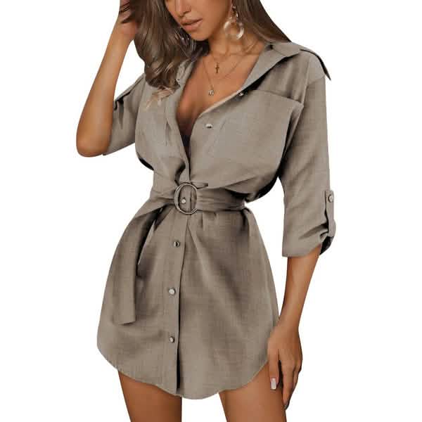 Damen Hemdblusenkleid mit Umlegekragen