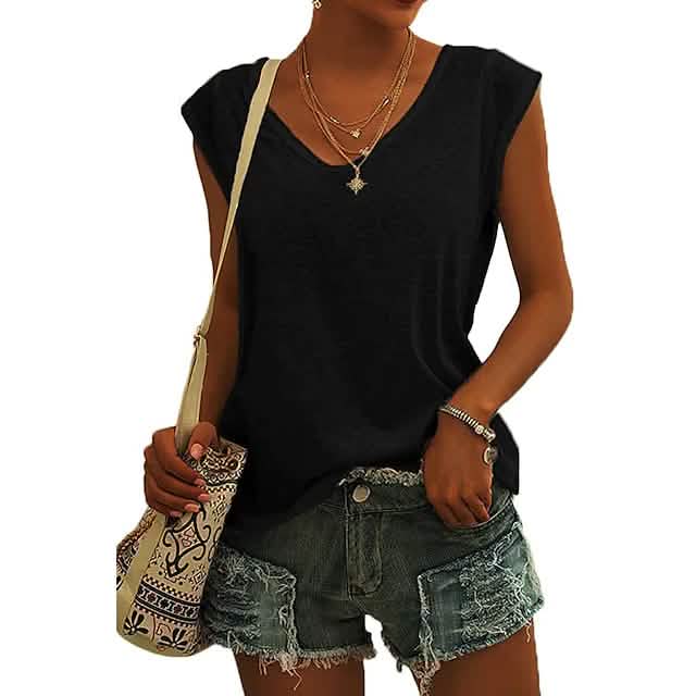 Damen T-Shirt mit Flügelärmeln, lässiges, locker sitzendes Tanktop