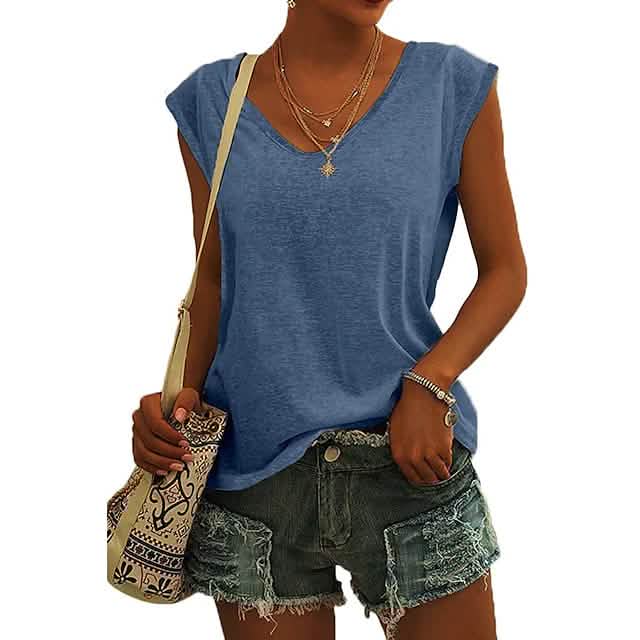 Damen T-Shirt mit Flügelärmeln, lässiges, locker sitzendes Tanktop