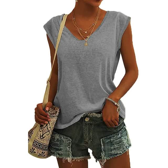 Damen T-Shirt mit Flügelärmeln, lässiges, locker sitzendes Tanktop