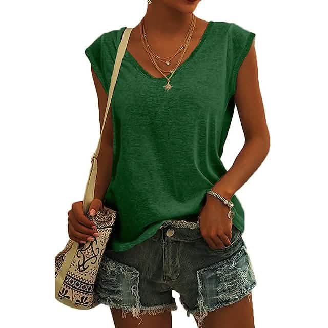 Damen T-Shirt mit Flügelärmeln, lässiges, locker sitzendes Tanktop