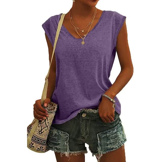 Damen T-Shirt mit Flügelärmeln, lässiges, locker sitzendes Tanktop