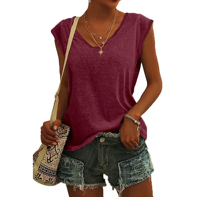Damen T-Shirt mit Flügelärmeln, lässiges, locker sitzendes Tanktop