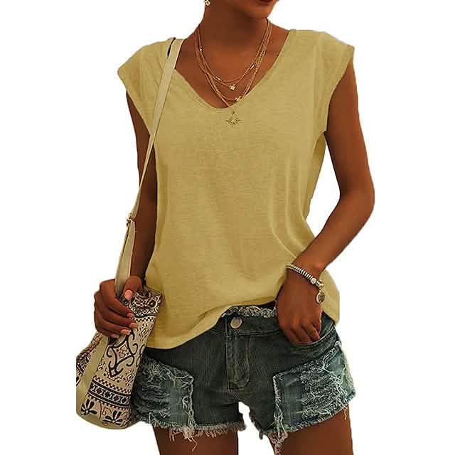 Damen T-Shirt mit Flügelärmeln, lässiges, locker sitzendes Tanktop