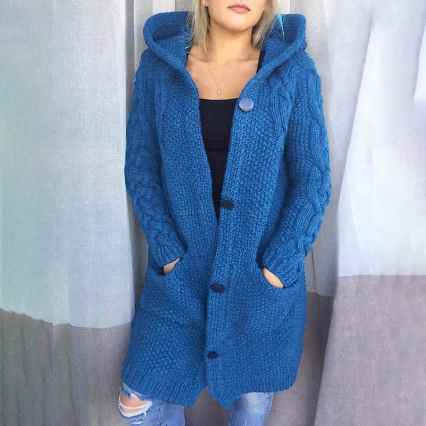 Damen Cardigan mit Taschen, grob gestrickt, Langarm-Pullover