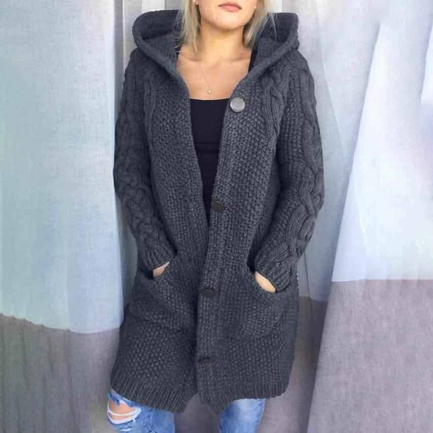 Damen Cardigan mit Taschen, grob gestrickt, Langarm-Pullover