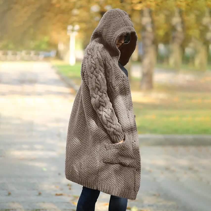 Damen Cardigan mit Taschen, grob gestrickt, Langarm-Pullover