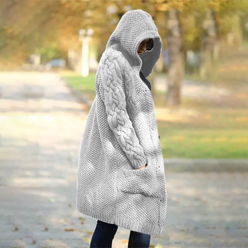 Damen Cardigan mit Taschen, grob gestrickt, Langarm-Pullover