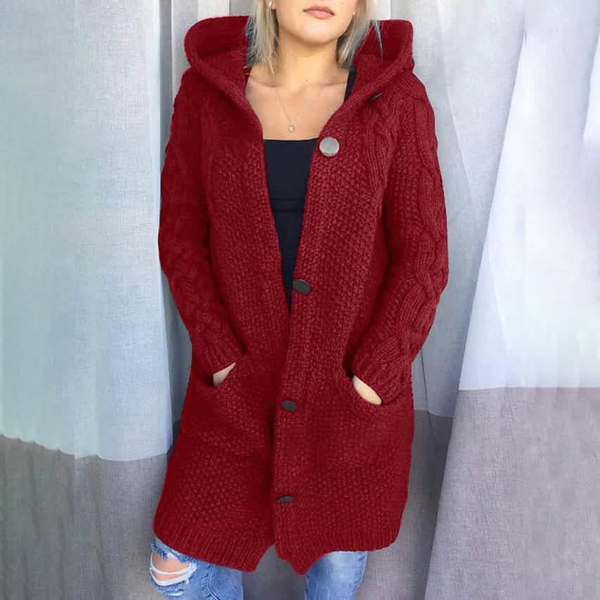 Damen Cardigan mit Taschen, grob gestrickt, Langarm-Pullover