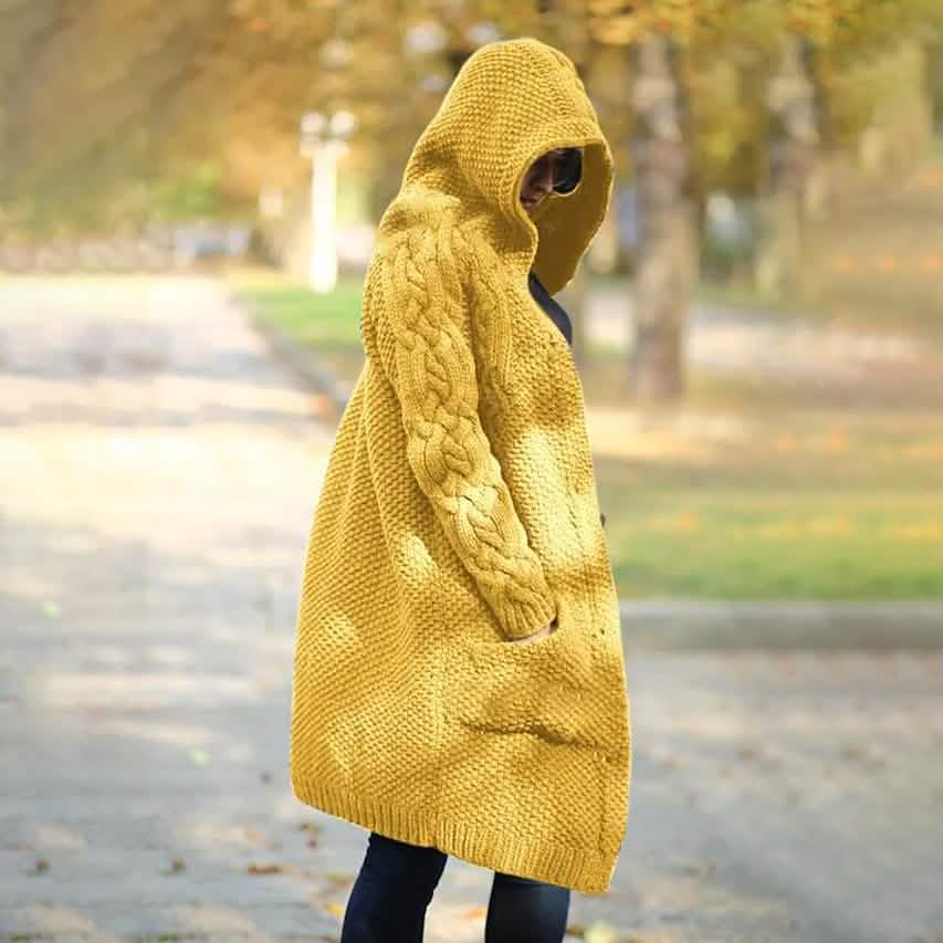 Damen Cardigan mit Taschen, grob gestrickt, Langarm-Pullover