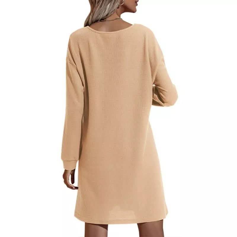 Damen Freizeitkleider V-Ausschnitt Geknöpftes Hüftstrickkleid