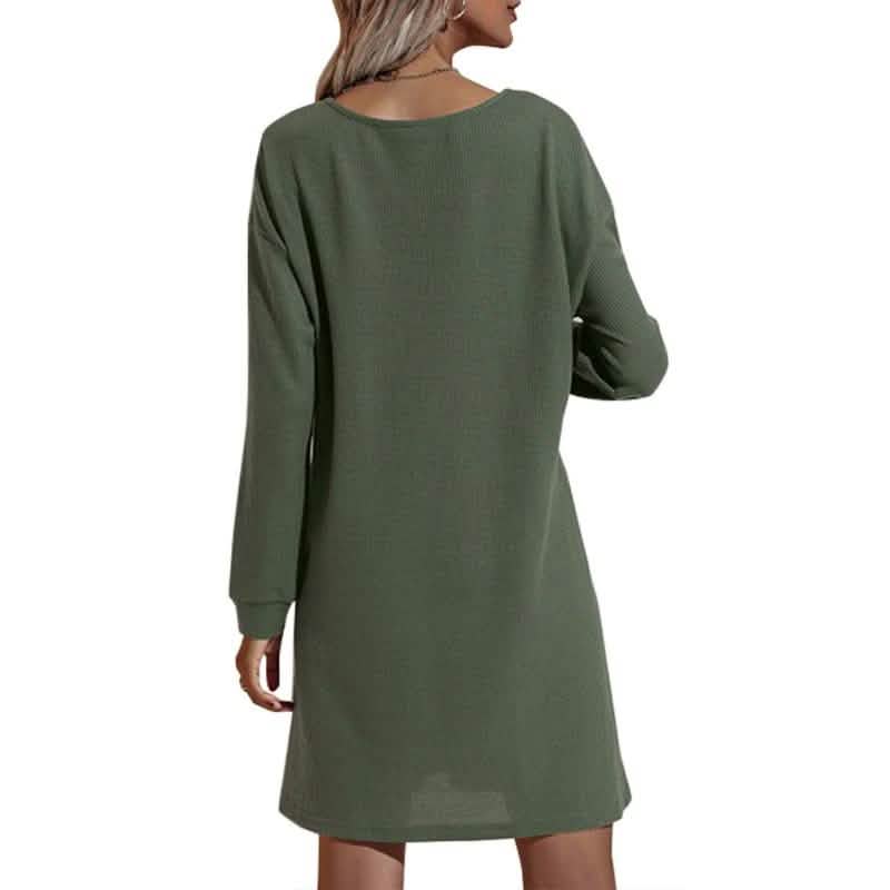 Damen Freizeitkleider V-Ausschnitt Geknöpftes Hüftstrickkleid