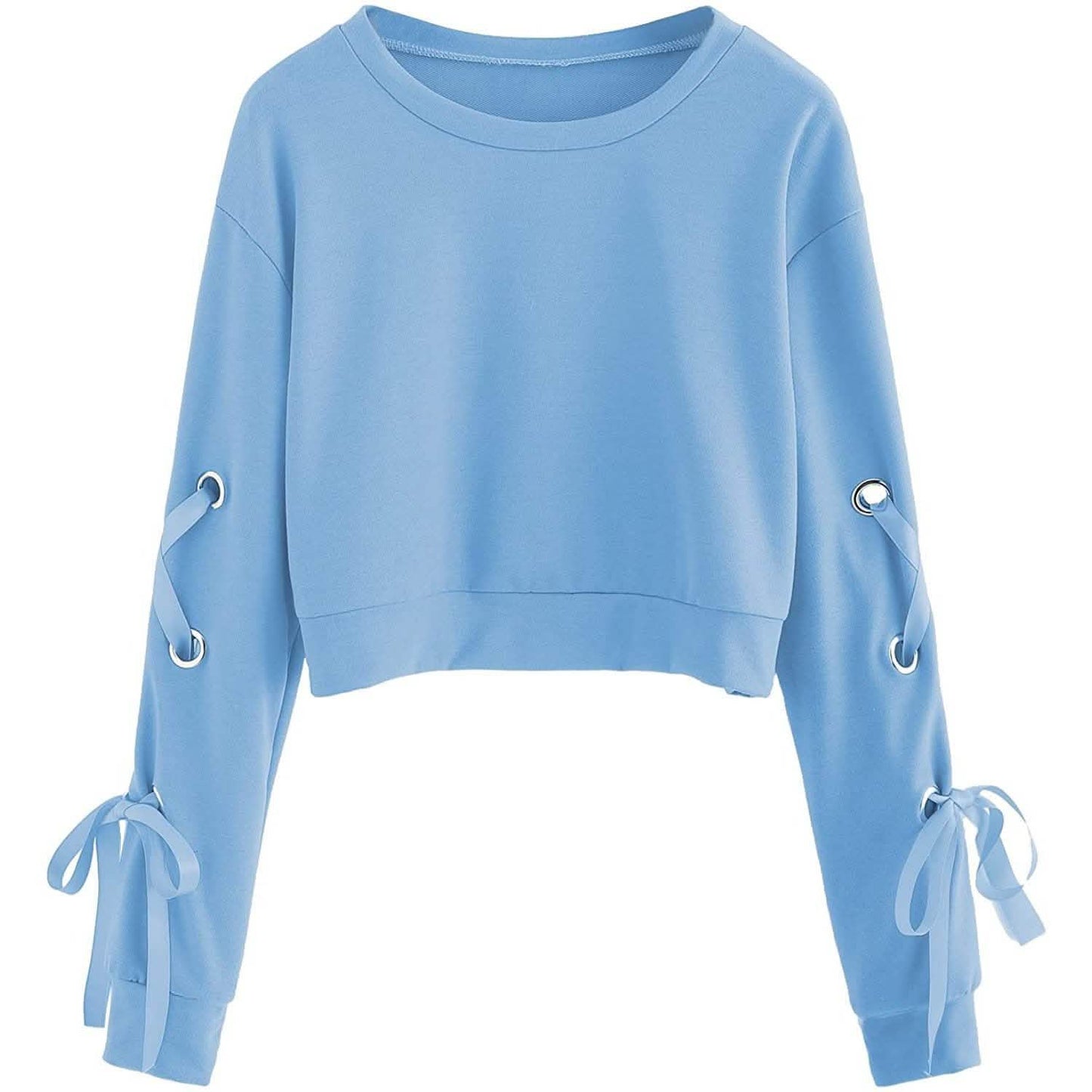 Damen Lässiger Langarm-Pullover mit Schnürung und kurzem Schnitt