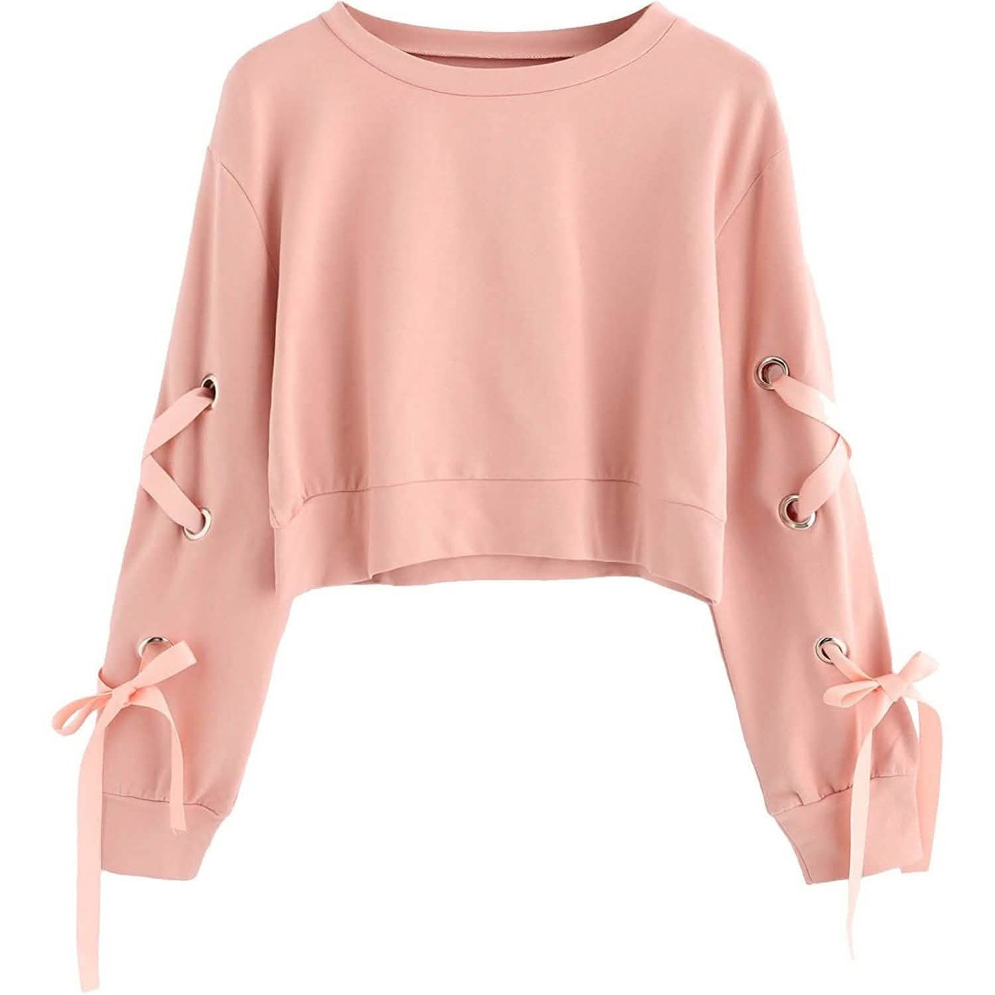 Damen Lässiger Langarm-Pullover mit Schnürung und kurzem Schnitt