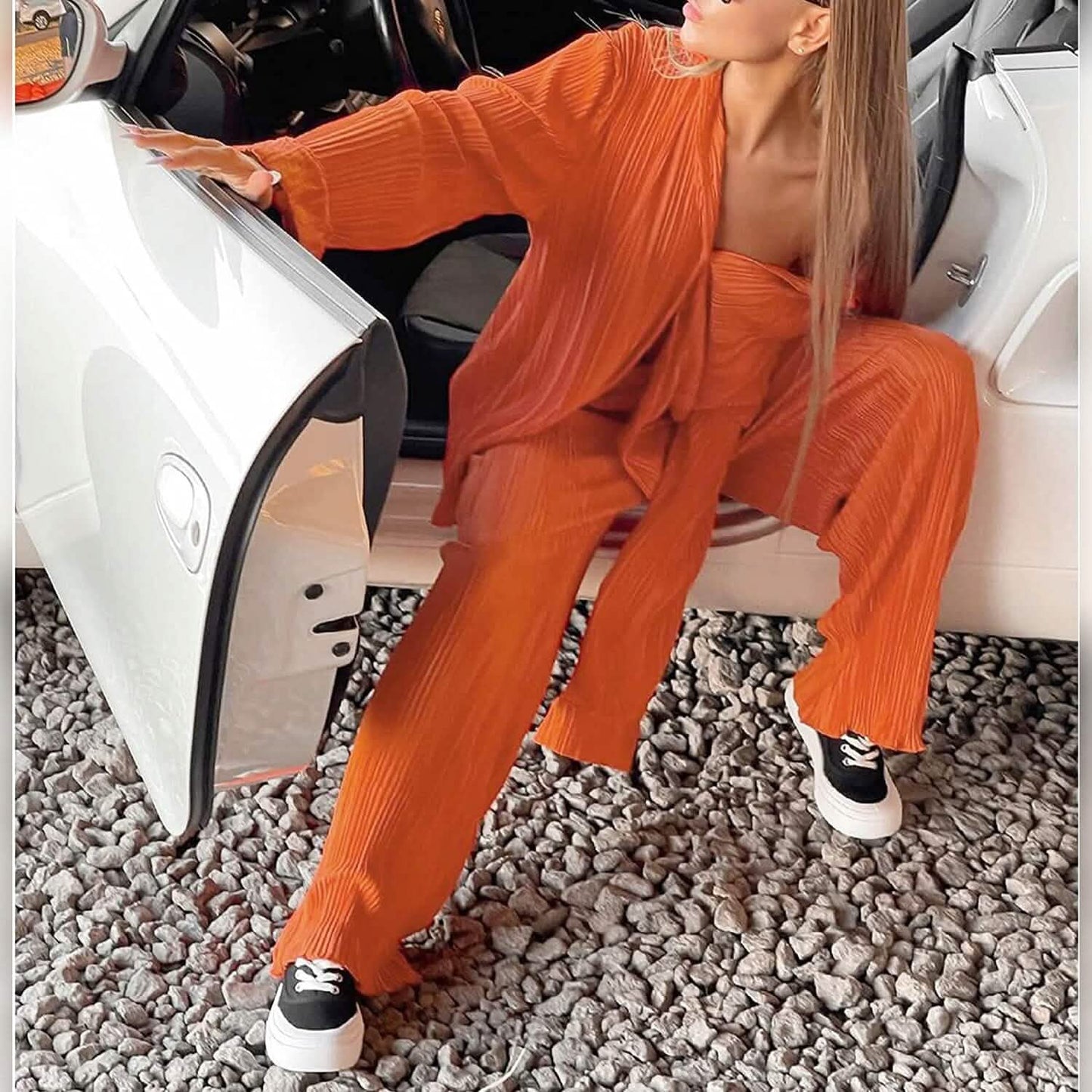 Damen lässige Langarm-Knopfbluse, weites Bein, lockere Streetwear, Loungewear