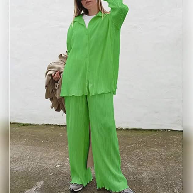 Damen lässige Langarm-Knopfbluse, weites Bein, lockere Streetwear, Loungewear