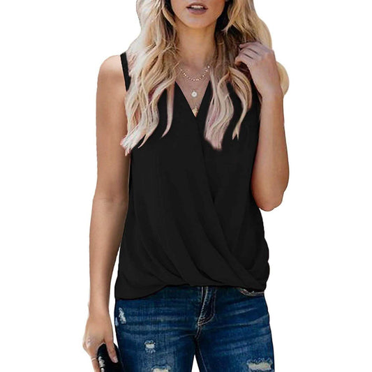 Damen Freizeit Sommer Wickelbluse mit Bindearm V-Ausschnitt Chiffon Oberteile Shirts