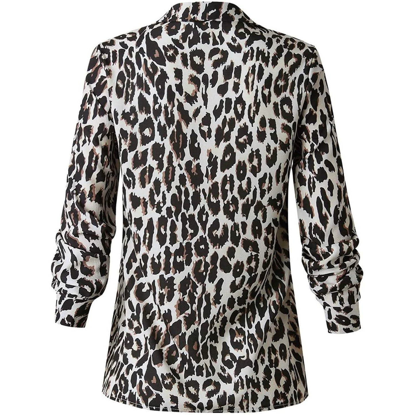 Damen Freizeit-Oberteile V-Ausschnitt Leopard Tunika Langarm Button-Down Hemden Oberteil