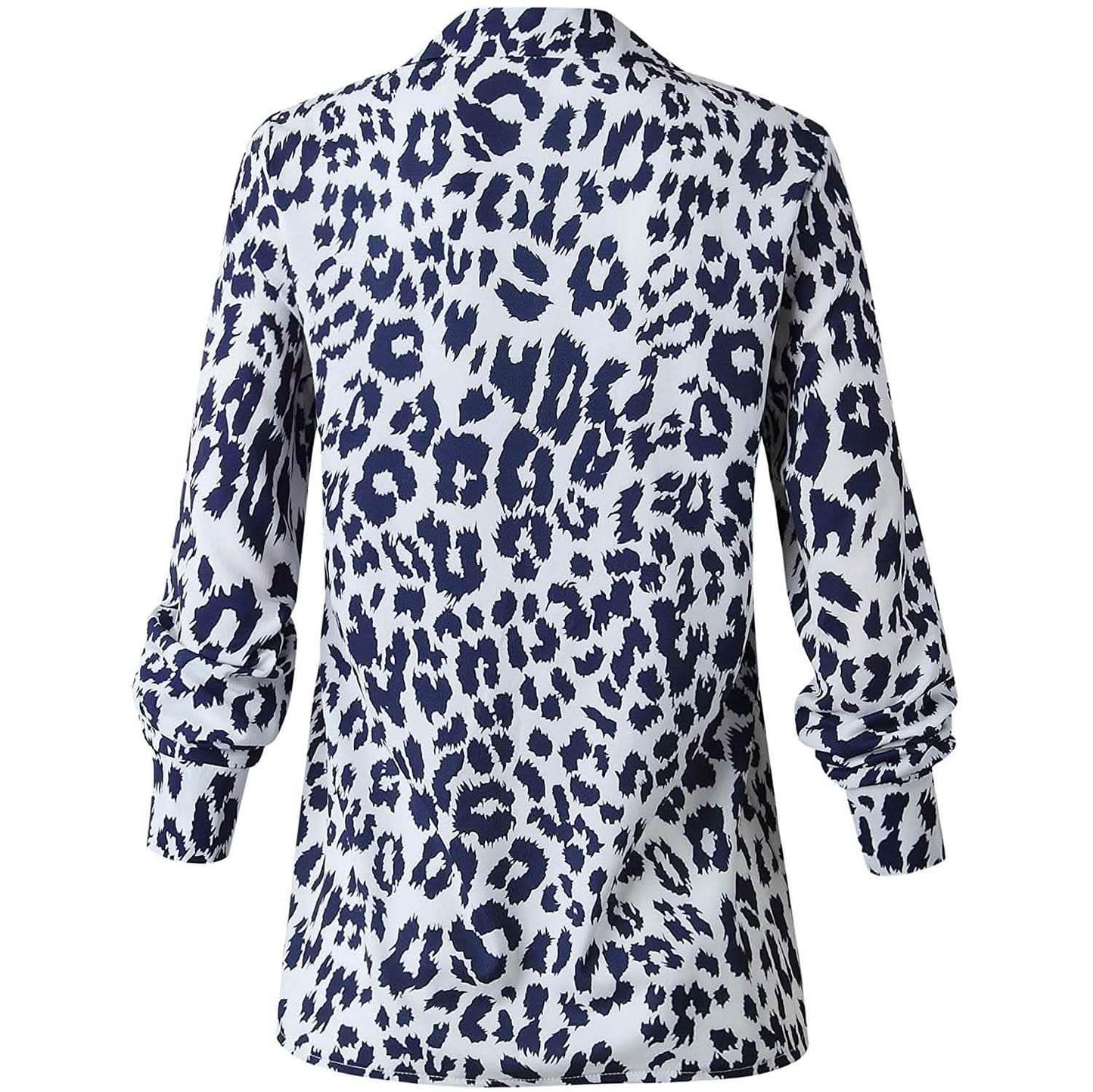 Damen Freizeit-Oberteile V-Ausschnitt Leopard Tunika Langarm Button-Down Hemden Oberteil