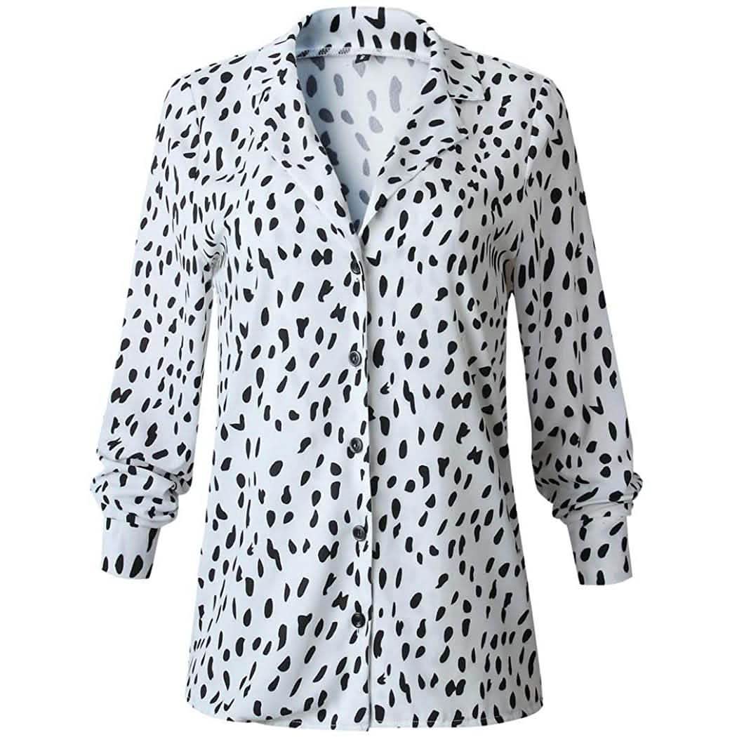 Damen Freizeit-Oberteile V-Ausschnitt Leopard Tunika Langarm Button-Down Hemden Oberteil