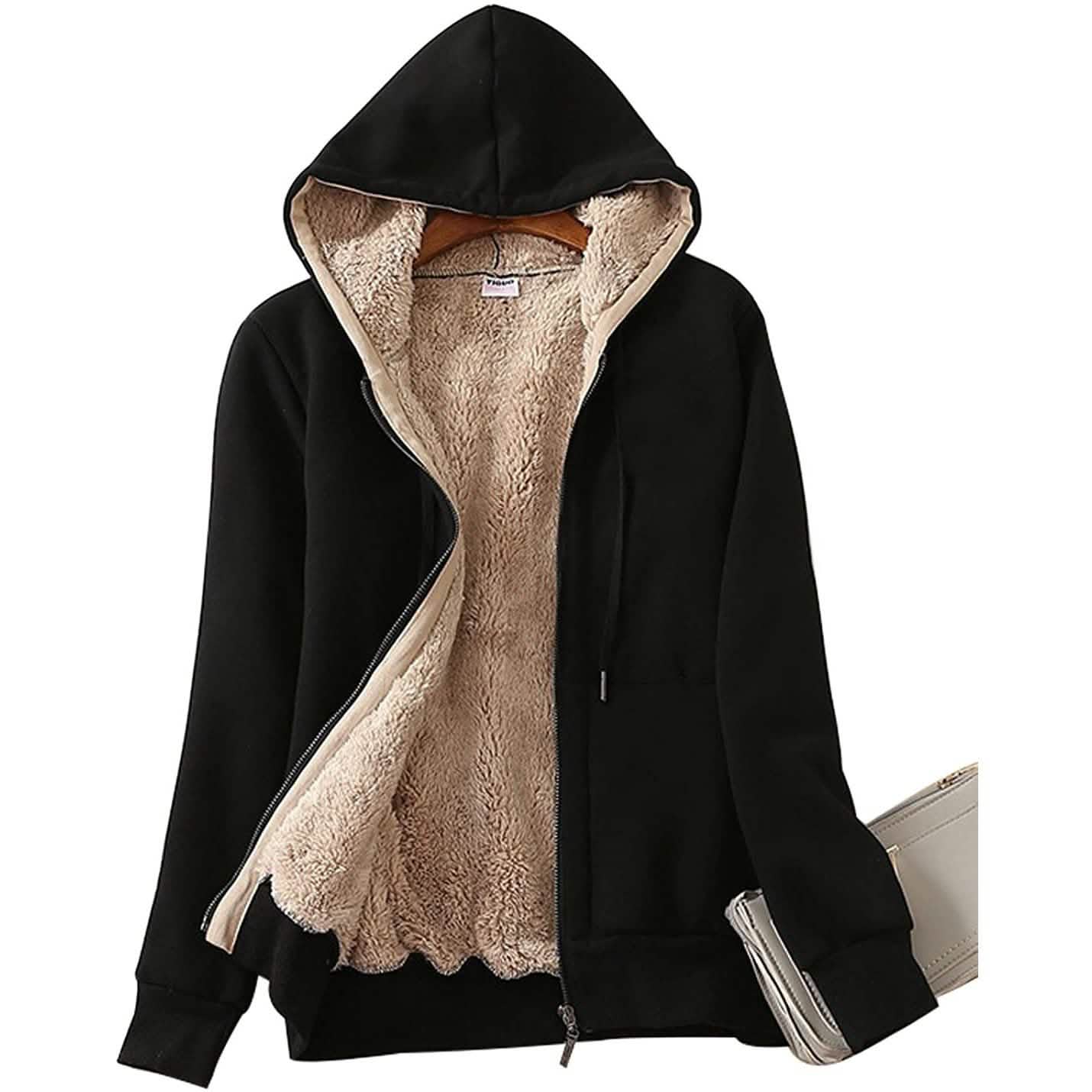Damen lässiger, warmer Winter-Kapuzenpullover mit Sherpa-Futter und Reißverschluss