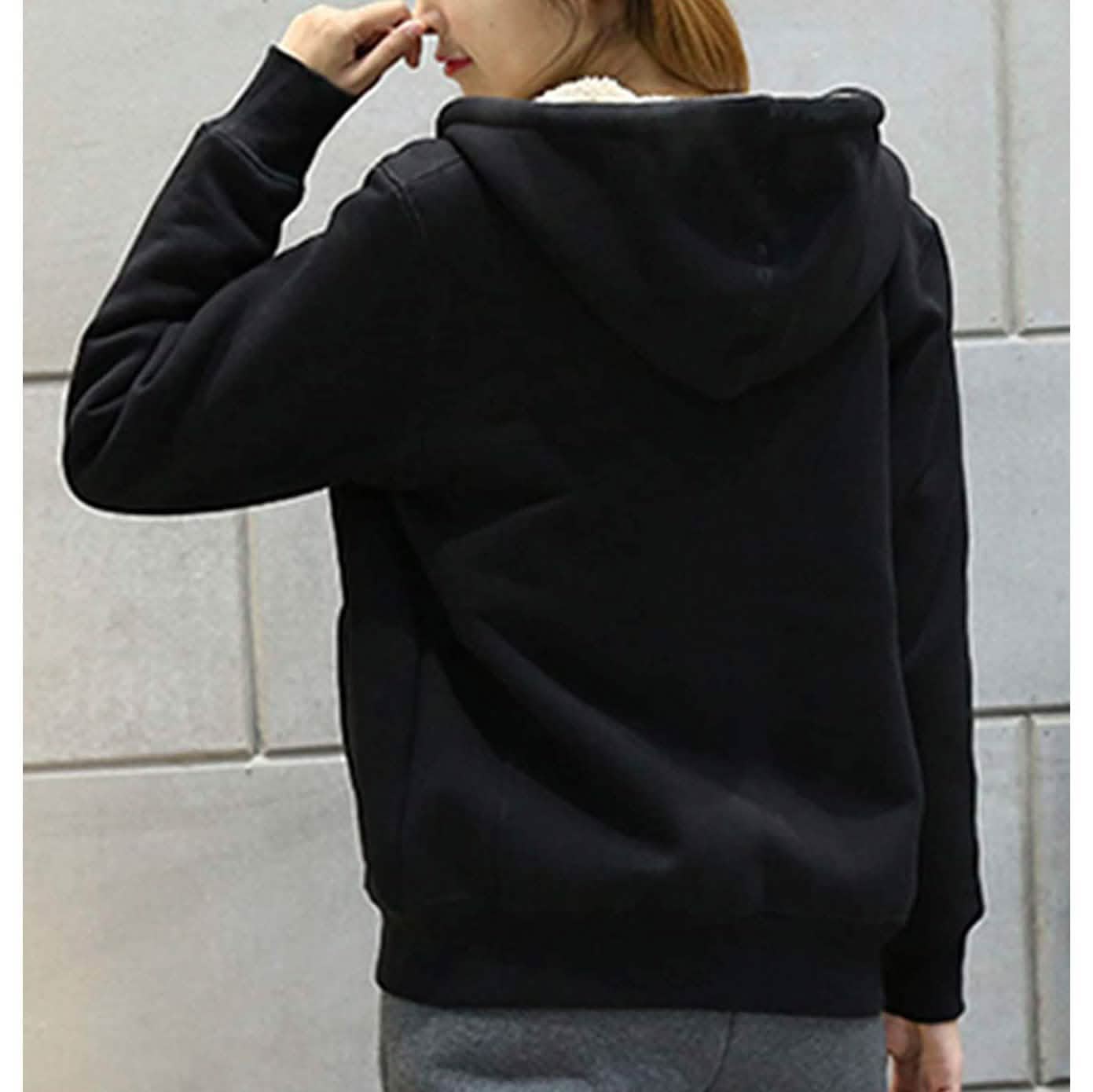 Damen lässiger, warmer Winter-Kapuzenpullover mit Sherpa-Futter und Reißverschluss