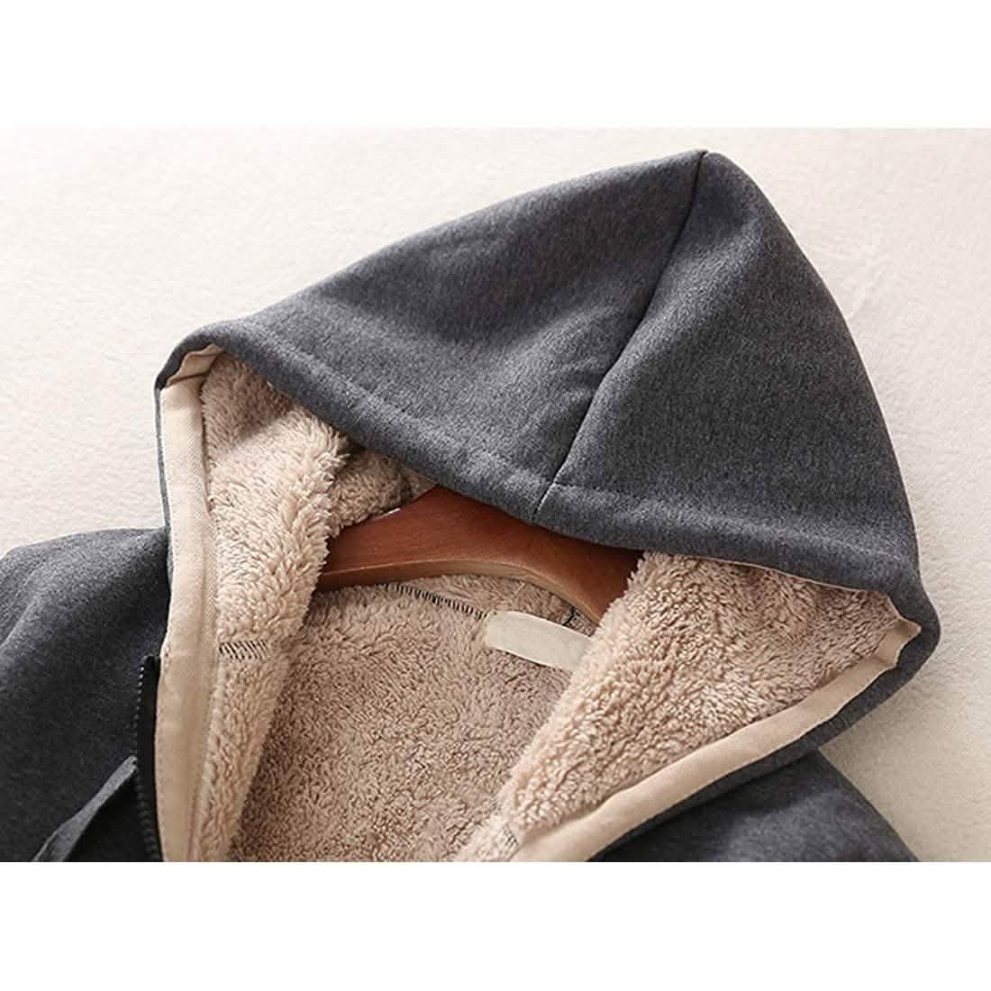 Damen lässiger, warmer Winter-Kapuzenpullover mit Sherpa-Futter und Reißverschluss