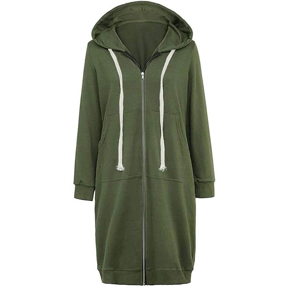 Damen Freizeit Reißverschluss Kapuzenpullover Lange Tunika Sweatshirts Jacken Mode Übergröße Hoodie mit Taschen