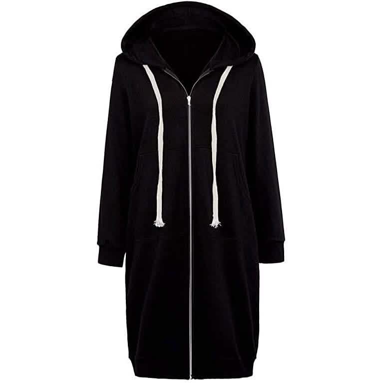 Damen Freizeit Reißverschluss Kapuzenpullover Lange Tunika Sweatshirts Jacken Mode Übergröße Hoodie mit Taschen