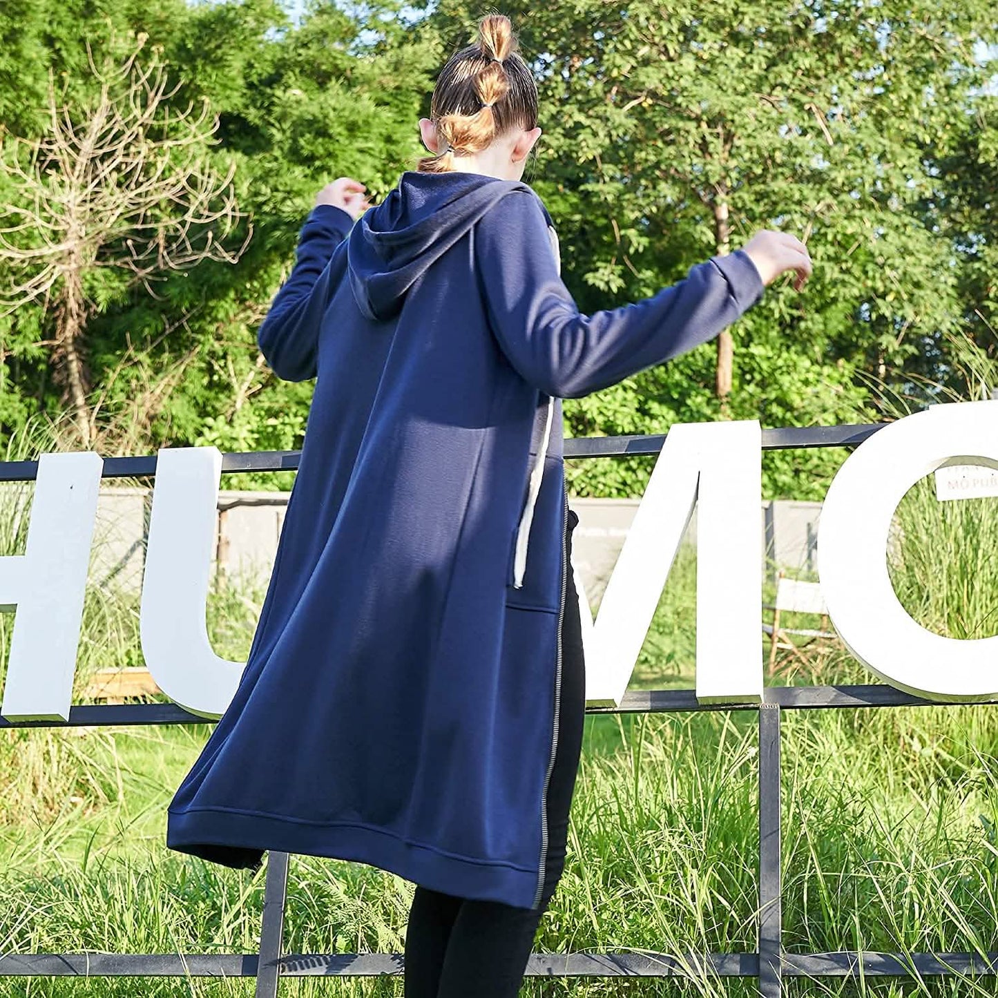 Damen Freizeit Reißverschluss Kapuzenpullover Lange Tunika Sweatshirts Jacken Mode Übergröße Hoodie mit Taschen