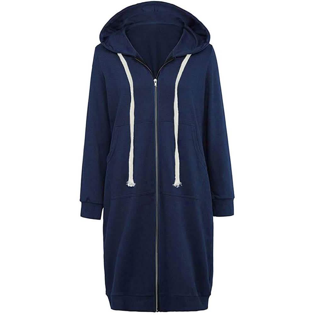 Damen Freizeit Reißverschluss Kapuzenpullover Lange Tunika Sweatshirts Jacken Mode Übergröße Hoodie mit Taschen