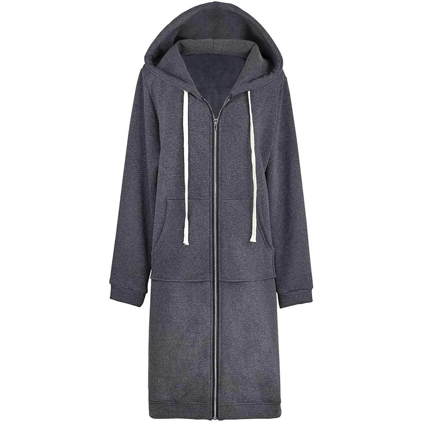 Damen Freizeit Reißverschluss Kapuzenpullover Lange Tunika Sweatshirts Jacken Mode Übergröße Hoodie mit Taschen