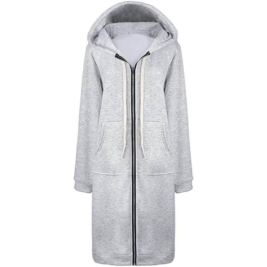 Damen Freizeit Reißverschluss Kapuzenpullover Lange Tunika Sweatshirts Jacken Mode Übergröße Hoodie mit Taschen